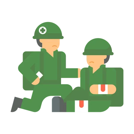 Army person giving first aid to Injured man Illustration