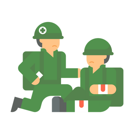 Army person giving first aid to Injured man  Illustration