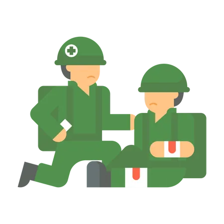 Army person giving first aid to Injured man  Illustration