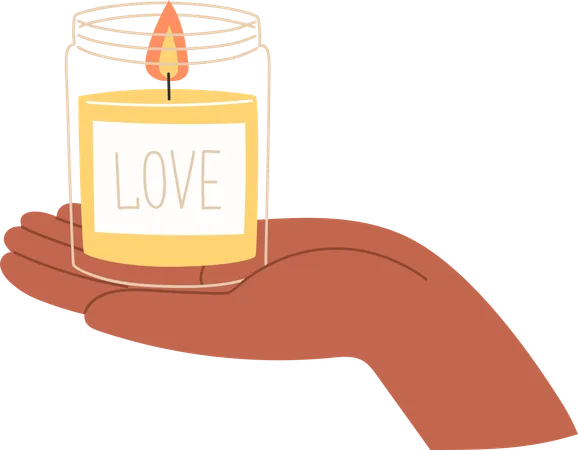Scented Candle In Hand In Flat Style イラスト