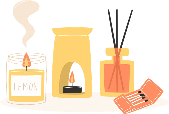 Aromatherapy And Relaxation As Interior Decor In Flat Style Illustration