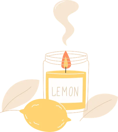 Cozy Scented Candles With Lemon Oil In Flat Style Illustration