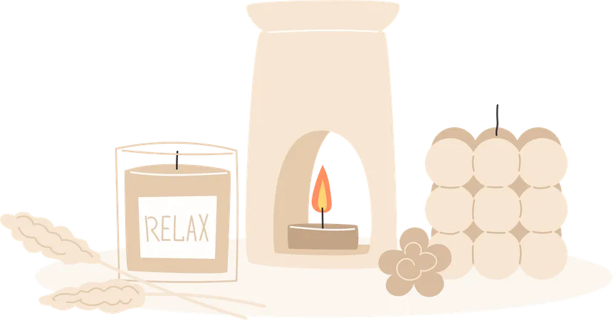 Aromatherapy And Relaxation As Interior Decor In Flat Style Illustration