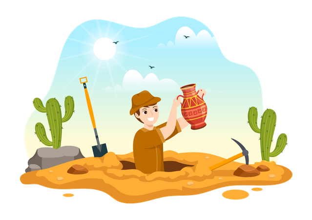 Arqueólogo encontrou antigo pote de barro  Ilustração