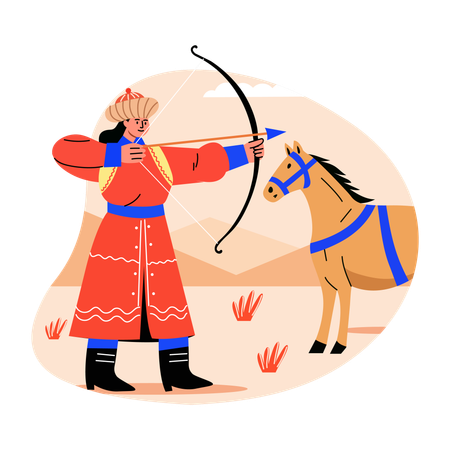 Arquero solitario mongol asiático  Ilustración