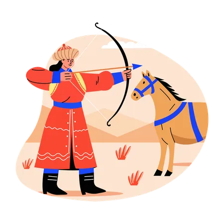 Arquero solitario mongol asiático  Ilustración