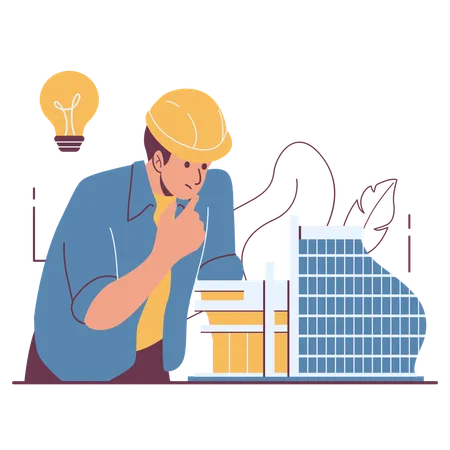 Engenheiro arquiteto olhando enquanto planeja projeto construção de edifício  Ilustração