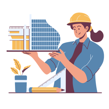 Arquiteto observando construção de edifício  Ilustração