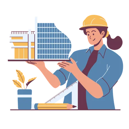 Arquiteto observando construção de edifício  Ilustração