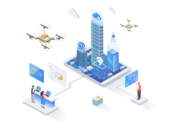 Arquitetura moderna e tecnologias digitais  Ilustração