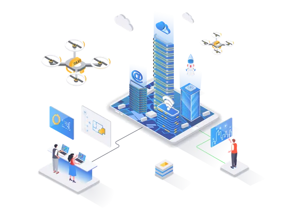 Arquitetura moderna e tecnologias digitais  Ilustração