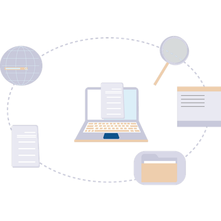 O arquivo do documento está aberto no laptop  Ilustração