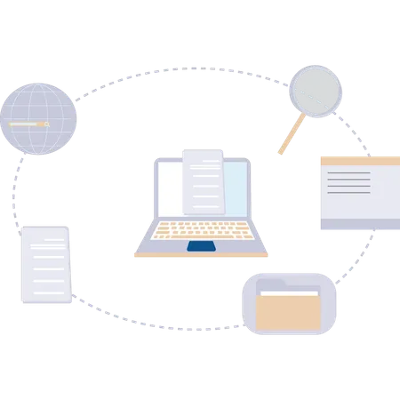 O arquivo do documento está aberto no laptop  Ilustração