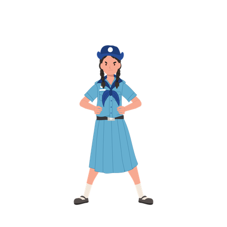 Ragazza scout tailandese arrabbiata in uniforme  Illustration