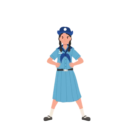 Ragazza scout tailandese arrabbiata in uniforme  Illustration