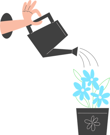 Arrosage manuel des fleurs en pot avec un arrosoir de jardin  Illustration