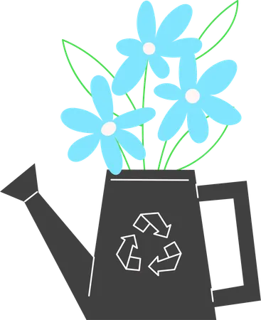 Arrosoir avec des fleurs qui poussent dessus  Illustration