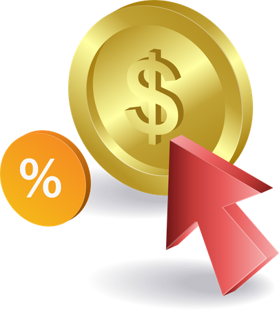 Arrow click coin money online business  Illustration