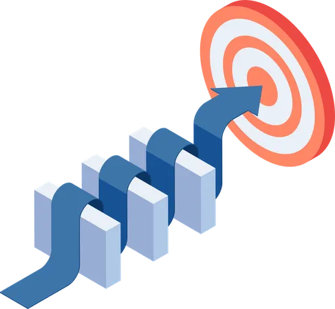 Flat 3 D Isometric Arrow Cross The Wall To Successful Target Overcome Obstacles And Business Challenge Concept Illustration