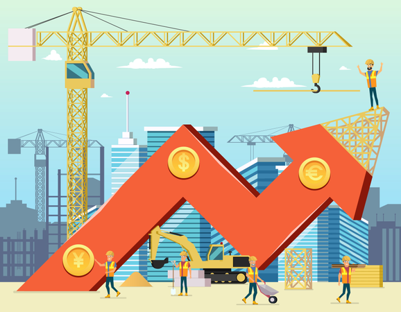 Arrow Stock Trade Graph of Housing Cost  Illustration