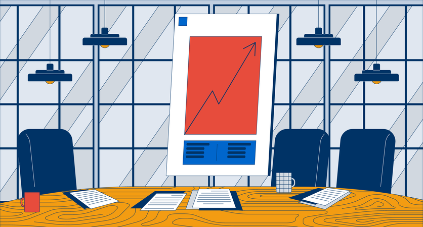 Arrow upward growing whiteboard conference room  Illustration