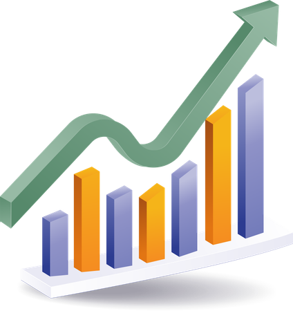 Arrow with bar graph data analysis  Illustration