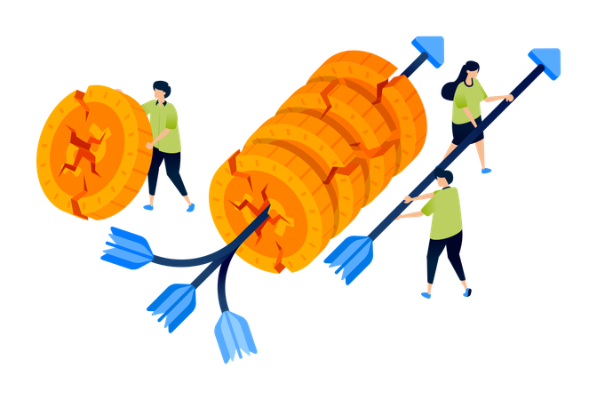 Arrows destroying coins  Illustration