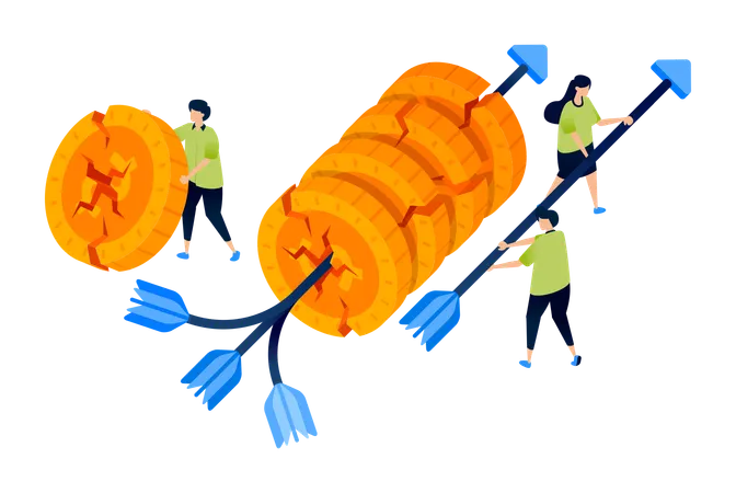 Arrows destroying coins  Illustration