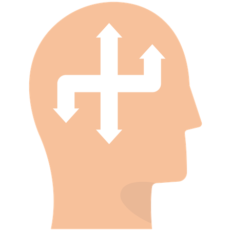 Arrows pointing in different directions inside of the man head  Illustration