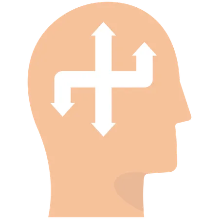 Arrows pointing in different directions inside of the man head  Illustration