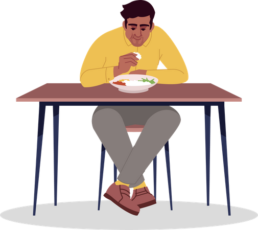 Hombre comiendo arroz  Ilustración
