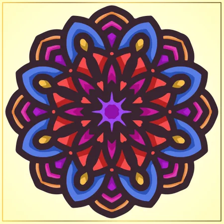 Art de mandala circulaire coloré avec élément de motifs floraux  Illustration