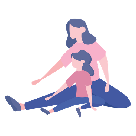 Mother and daughter doing starching Illustration