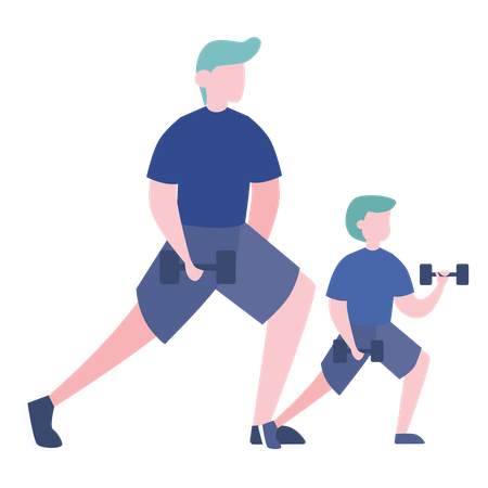 Father and son doing exercise  Illustration