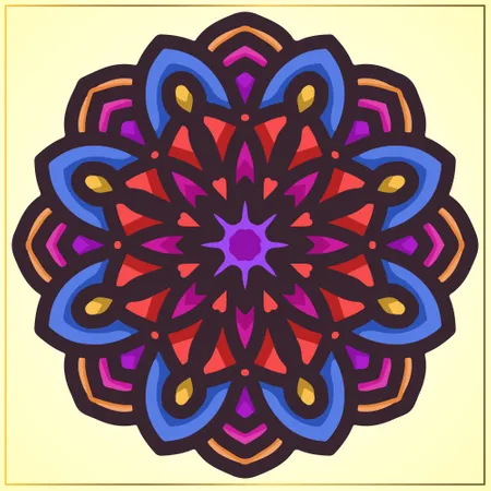 Colorido arte mandala circular con elemento de motivos florales.  Ilustración