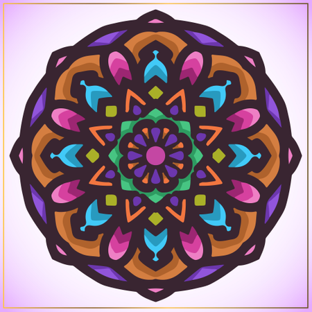 Arte de mandala colorida com elemento circular de motivos florais  Ilustração