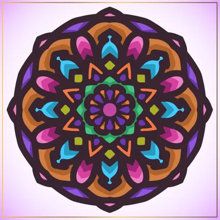 Colorido arte mandala con elemento circular de motivos florales.  Ilustración