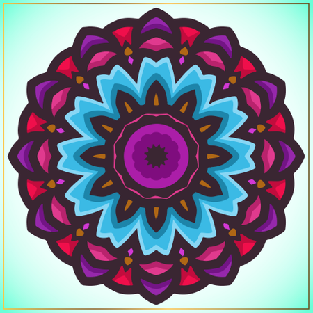 Colorido arte mandala con elemento de motivos florales.  Ilustración