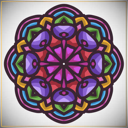 Arte étnica de mandala colorida com elemento de motivos florais  Ilustração