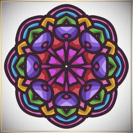 Arte étnica de mandala colorida com elemento de motivos florais  Ilustração