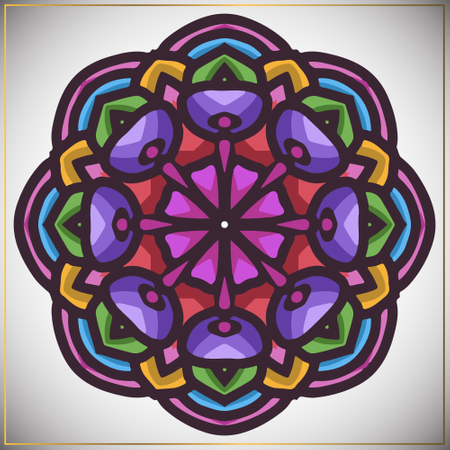 Arte étnico colorido mandala con elemento de motivos florales.  Ilustración