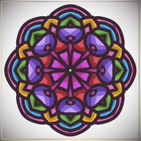 Arte étnico colorido mandala con elemento de motivos florales.  Ilustración