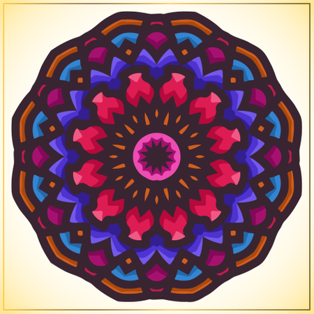 Arte de mandala indiana colorida com elemento de motivos florais  Ilustração