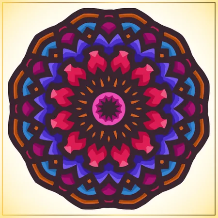 Arte de mandala indiana colorida com elemento de motivos florais  Ilustração