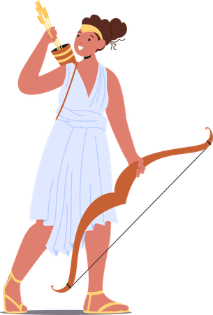 Artemis Ancient Greek Goddess Character Holding Bow And Arrow  Illustration