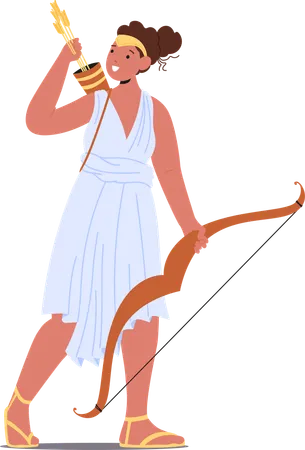 Artemis Ancient Greek Goddess Character Holding Bow And Arrow  Illustration