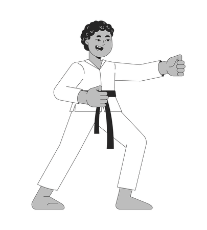 Entrenamiento de artes marciales con kimono de niño negro  Ilustración