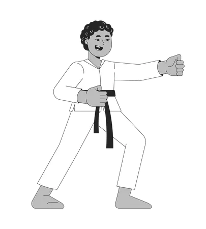 Entrenamiento de artes marciales con kimono de niño negro  Ilustración