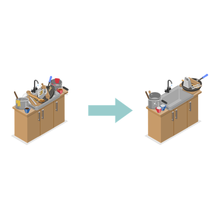 Nettoyage des objets inutilisés dans la cuisine  Illustration