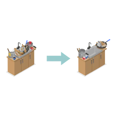 Nettoyage des objets inutilisés dans la cuisine  Illustration